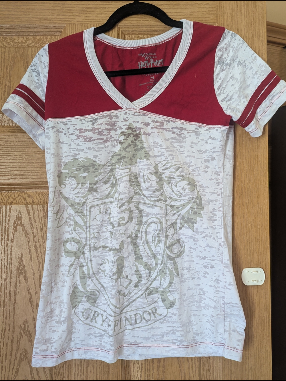 Universal Studios Gryffindor Short Sleeve V-Neck Tee in Red and White.